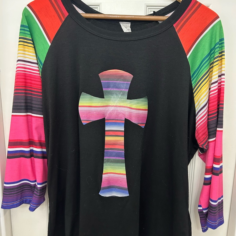 Colorful Striped Cross Raglan Top